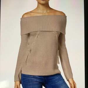 Ohmg Dusty Rose Pullover Knit Cowl Turtle Neck Lace Up Ribbon Sweater Blouse M